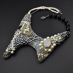 Super chunky short beadwork necklace, ooak unusual statement handmade jewelry